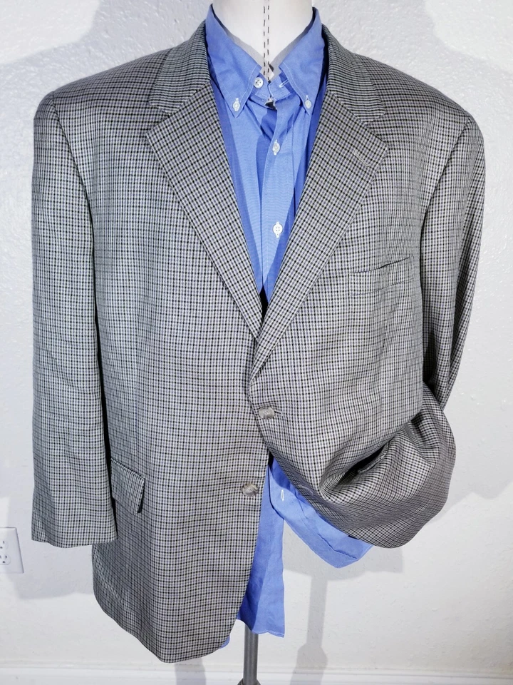 48R 48S brown Blue black check 4-SEASON wool tweed jacket Blazer Sport Coat - Image 2 of 4