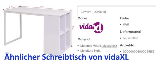 Schreibtisch Computertisch 120cm x 60cm x 75cm mit Ablagefächer - gebraucht - Bild 16 von 17