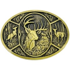 Mens Gold BRONZE Metal Belt Buckle Deer Hunter Western