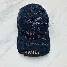 Authentic CHANEL RECEIPT size M Black Gray Hat SOLD OUT Logo White Baseball Cap