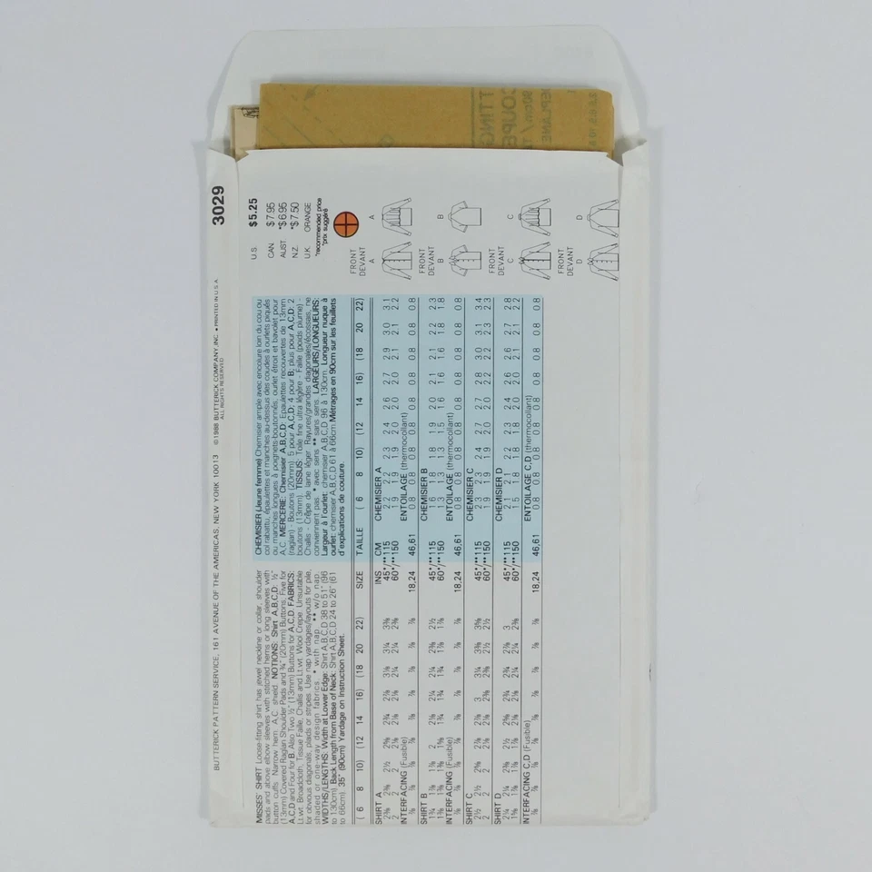 Butterick 3029 Misses Shirts Sewing Pattern Size 6-10 Uncut Raglan Loose Fit - Image 3 of 4