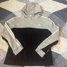 Adidas Youth Large 14/16 Hoodie Gray Black Pullover Sweatshirt Logo Stripes