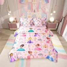 Kids Magical Princess 7 Piece Queen Comforter Set, Girly Cute Castle Microfib...