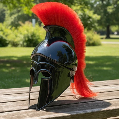 Spartan Warrior Helmet with Black & White Plume | Greek Roman Hoplite Helmet - Picture 5 of 6