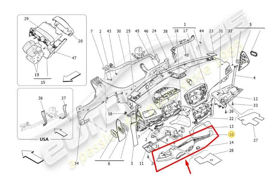 14-17 Maserati Ghibli Dash Low Trim w/ Headlight and Ignition Switches 670018464