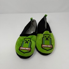 Minecraft Creeper Green  Black Slippers Size 4-5 Kids Video Game Plush