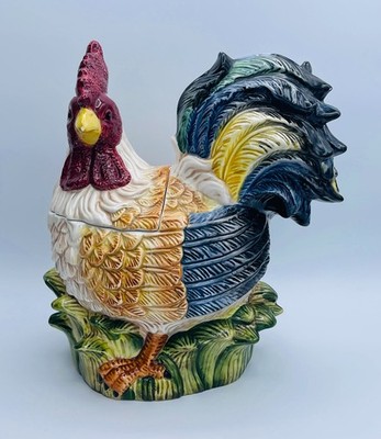 Vintage 90s Jay Import Ceramic Rooster Cookie Jar - 11  Tall - Farmhouse Decor