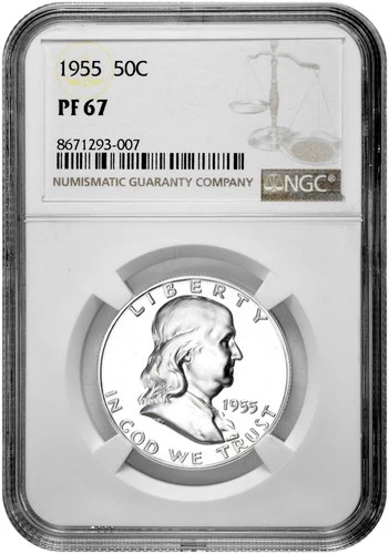1955 50C Proof Silver Franklin Half Dollar NGC Graded PF 67 in New Holder