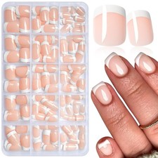 White French Tip Press on Nails Short - 240pcs Nude Extra Short Square Fake Nail