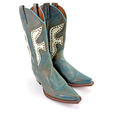 Frye Daisy Duke Western Boots Women 6.5 Blue Green Teal Cowboy Snip Toe NWOT