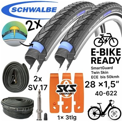 2x Schwalbe Marathon Plus 28'' x 1,5'' (40-622) Reifen, SKS Reifenheber, Schläuche