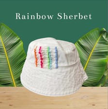 New VTG 2002 Gymboree Rainbow Sherbet Multicolor Ruffles White Bucket Hat - 0-6M
