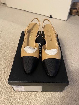 Brand new Chanel black and tan leather slingbacks size 37.5