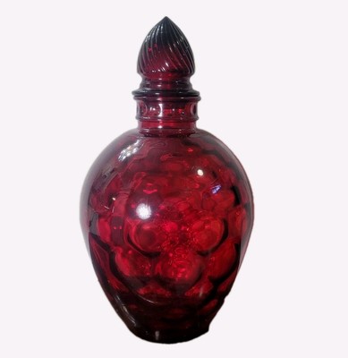Vintage Ruby Red Wheaton Honeycomb Glass Decanter Apothecary Jar Stopper Lid 