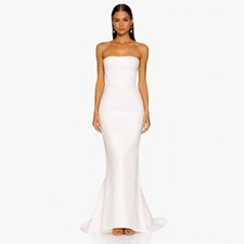 Bronx & Banco Elana White Satin Strapless Gown NWT Size 6| Revolve Dress Bridal