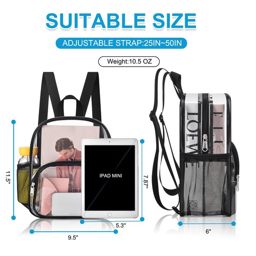 Clear Backpack for Stadium Events Clear Backpack 12x12x6 with Front Pocket fo... - Picture 2 of 7
