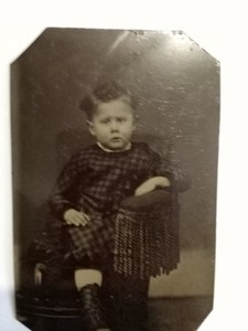 Vintage Antique Tintype Boy Posing In Chair. Very Nice!
