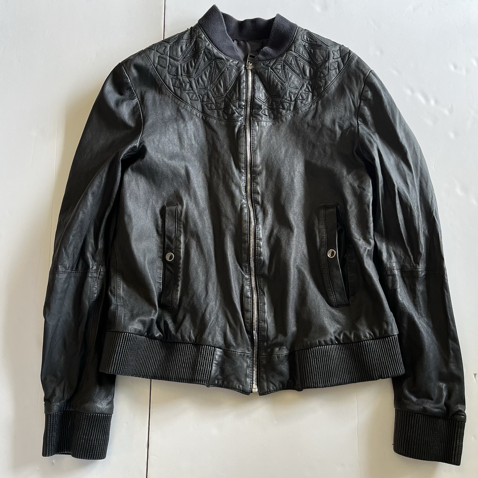 Versace Collection Leather Patchwork Bomber Jacke… - image 6