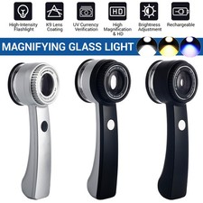 10X Handheld Magnifier with Adjustable Focus  Dimmable LED Light for Gems Coins