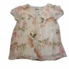 Floral Top 100 Silk Overlay Rose Italian Short Slv Boho ELENA BALDI ITALY Large