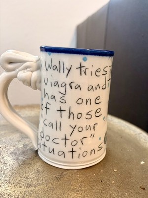 Ultra Rare ''Wally Tries Viagra'' Funny Tom Edwards Wallyware Mug Cup 1990's 