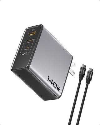 140W USB C Charger - PD3.1 GaN Fast Charger USB C 3-Port Foldable Charging Bl...