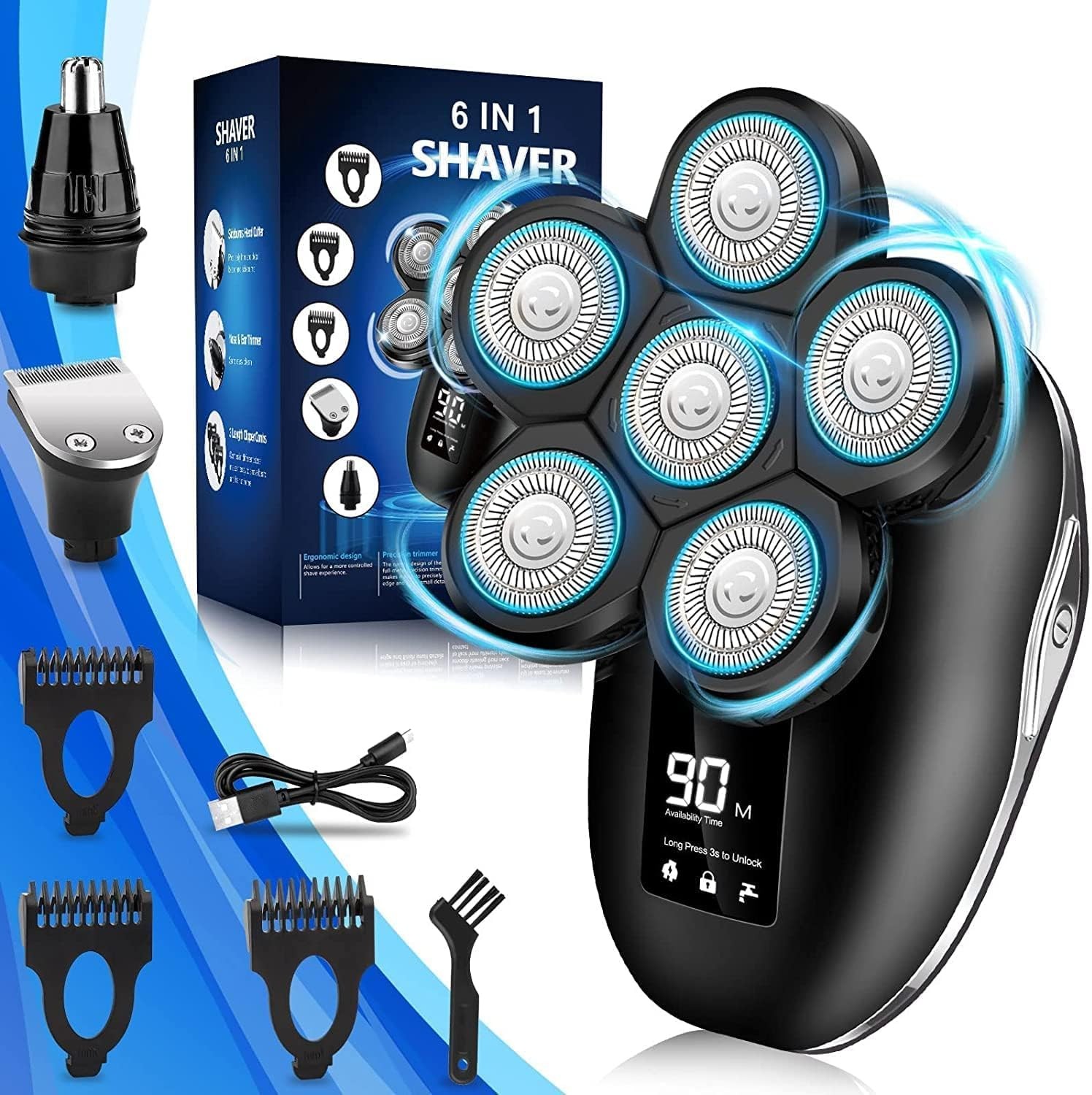 For Men, 6 In 1 Razor For Men, Ipx7 Wet/dry Waterproof Men's