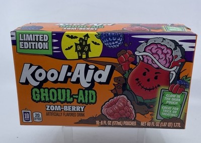 Kool-Aid Ghoul-Aid Zom-Berry Halloween Drink 10 Ct Pouches Glow in Dark Limited