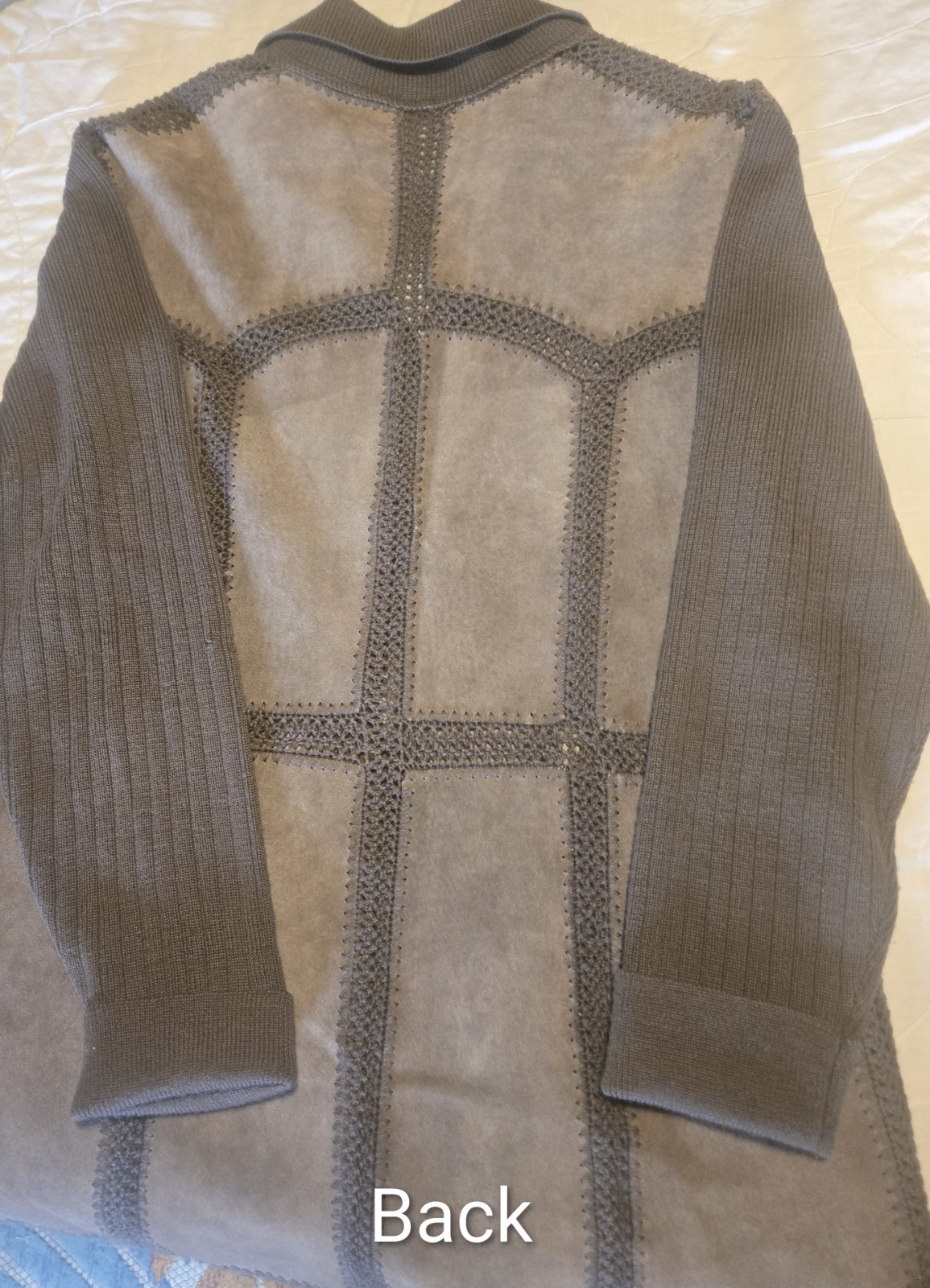 J. Jill Gray Suede Patchwork Knit Button Cardigan… - image 2