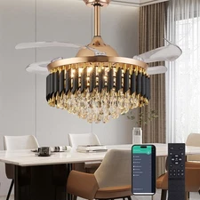 42" Dimmable Gold Fandelier Crystal Ceiling Fans with Lights and 42",