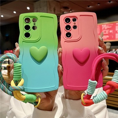 Für Samsung S26 S25 Ultra S24 Wave Gradient 3D Love Strap Hot Handy Hülle Cover