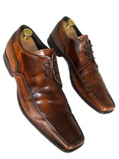 Men’s Patrick Cox Derby Dress Shoes Lace Up Burnished Brown Leather U.K 9.5