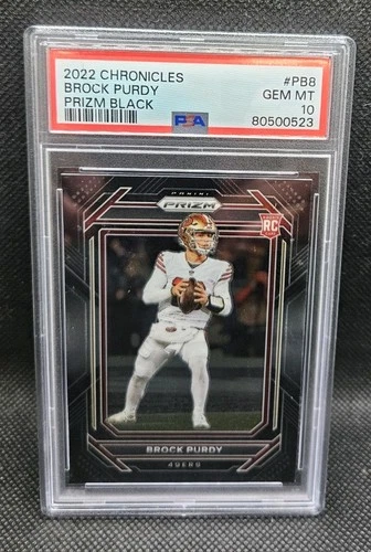 2022 Panini Chronicles Brock Purdy Black /Silver Prizm Rc Psa10