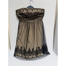 David's Bridal Strapless Lace Tulle Cocktail Dress Champagne Black Size 4