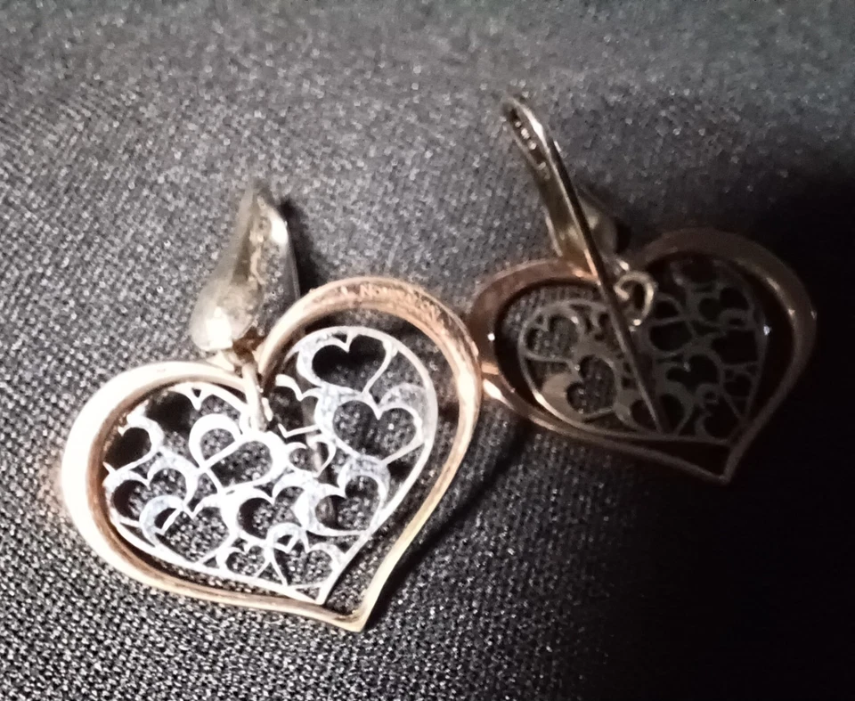 NOMINACIÓN Italia Plata Esterlina Tono Oro Rosa Corazones y Corazón Pendientes Colgantes  Foto 4 de 4