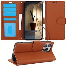 For iPhone 16/15/14/13/12/11 Pro Max Case Card Holder Wrist Strap Wallet Cover