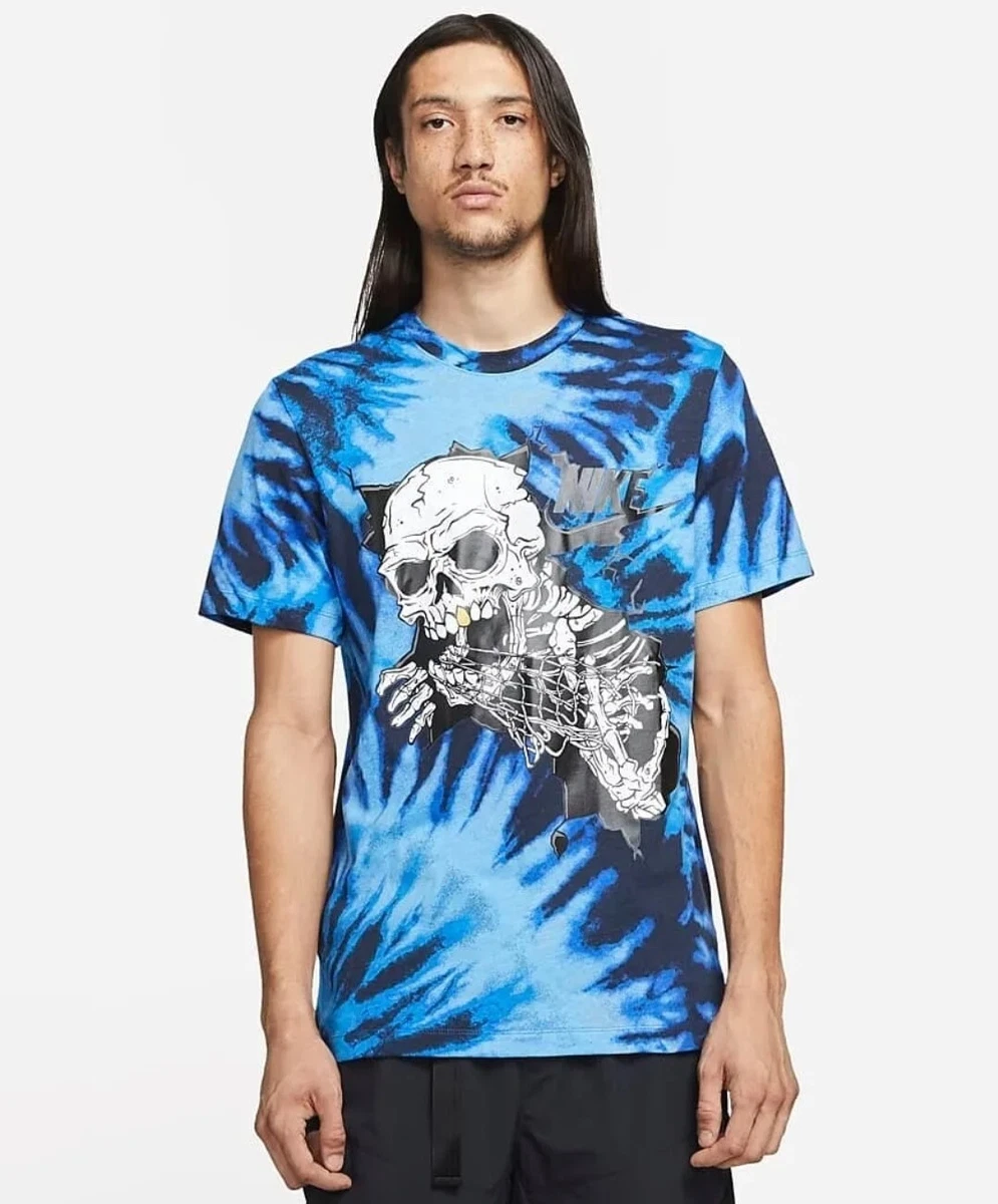 blue and black tie dye shirt