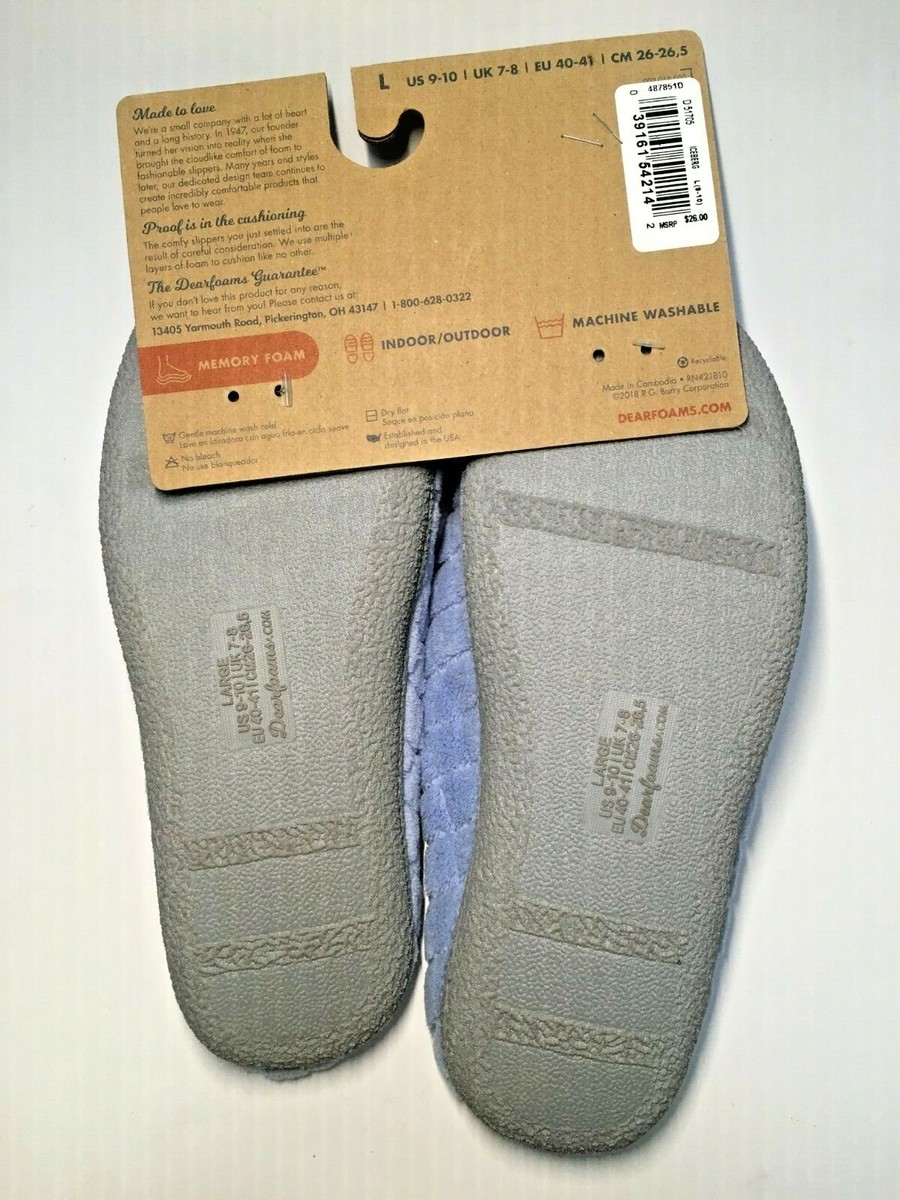 Dearfoams Women's Gel Infused Memory Foam Slippers Lg (9-10) Blue
