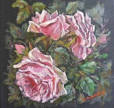 Original Artwork Modern OIL Painting Flowers DUSTY PINK VINTAGE ROSES Art Floral