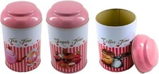 Set of 3x Stainless Steel Tea Coffee Sugar Jar Canisters Storage Containers Pink