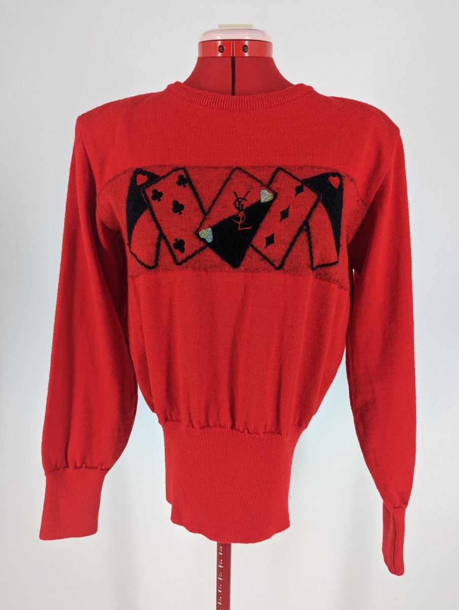 大幅値下げ！YSL 90s ヴィンテージ　ロゴスウェットレッド Yves Saint Laurent Tricots Vintage 90s Poker Cards Logo Red