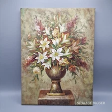 Vintage Art Original Oil Painting of Still-Life Flower Pot on Canvas 12" x 16"