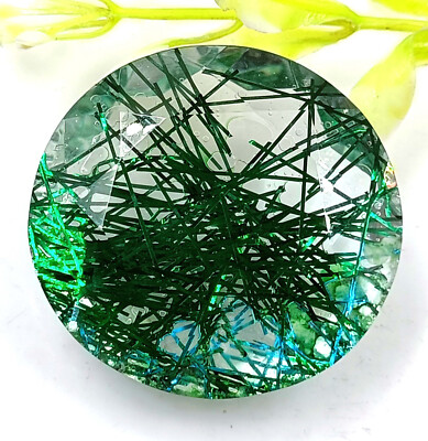 Majestic 110 Ct Green Rutilated Quartz Round Shape Certified Loose Gemstone MKY