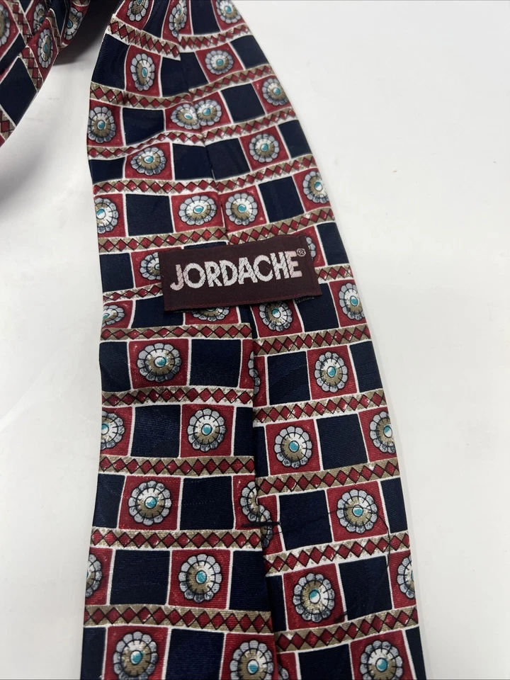 Corbata Jordache Vintage Azul Rojo Gris Cuadrados Estrecha EE. UU. 56" x 3.5" Foto 4 de 4