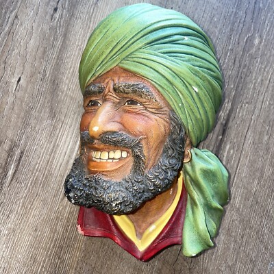 1964 Hand Painted Bossons England Chalkware ''Punjabi'' Head Wall Plaque