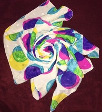 Vintage Mademoiselle Polyester Scarf 30x30 White w/Circle Multi-Colors