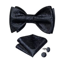 Silk Bow Ties for Men,Paisley/Striped/Plaid Self Tie Bow Tie and 04 Black