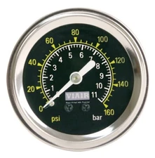 1.5" VIAIR Single Needle Black Air Pressure Gauge for Tank - 1/8" NPT, 160 PSI