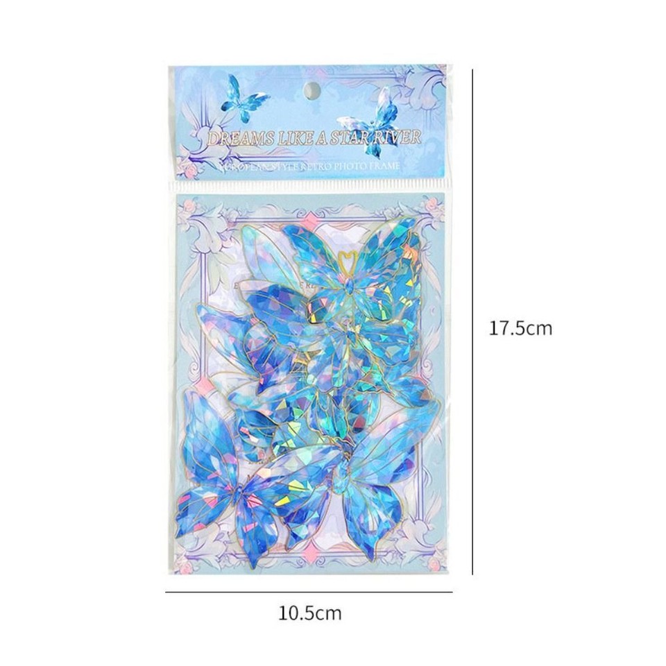 20Pcs Retro Crystal Laser Butterfly Stickers Waterproof Stationery