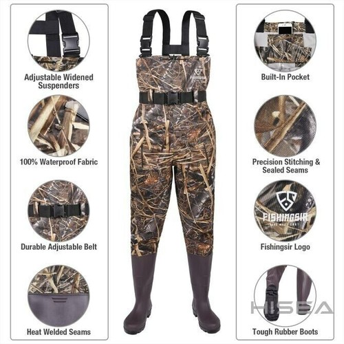 Fishingsir Camo 2-Ply Nylon PVC Waterproof Fishing Chest Waders (US Sz 5M / 7W) - Picture 3 of 11